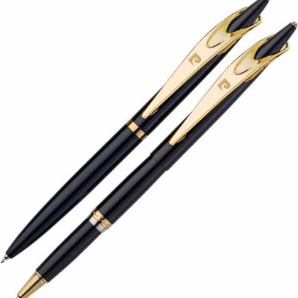 Набор Pierre Cardin PEN&amp;PEN:: ручка шариковая + роллер. Корпус - латунь с лакированным покрытием, детали дезайна - сталь с позолотой. Цвет - черный. У